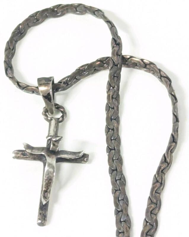 Tiny 1" Long Sterling Crucifix on Substantial 17" Long Chain Stamped 925