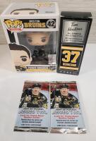 2024-25 UD Series Two NHL Hockey Sealed Wax Packs (2) , Funko Pop! Patrice Bergeron Vinyl Figure & 2020 Tim Hortons Patrice Bergeron Stick