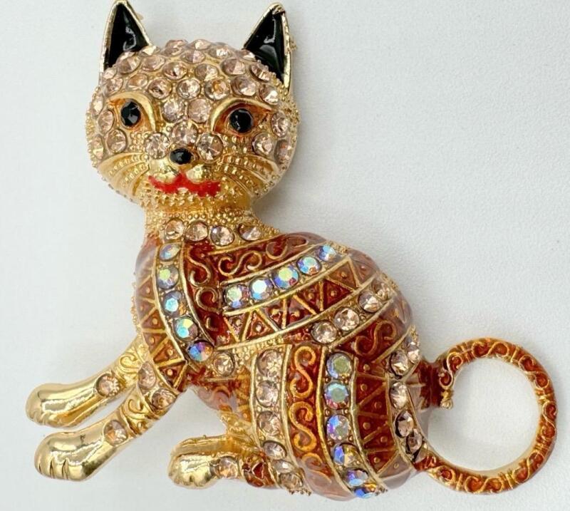 Playful Cat Rhinestone Enamel Brooch Betsey Johnson Tagged Approximately 2 x 2&rsquo;&rsquo; Back Bale