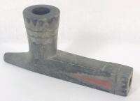 Vintage Native American Carved Stone Pipe Head w/Catlinite Inlay . Measures 5 &frac14;"&times;2.5"