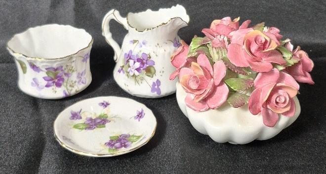 Vintage Stunning Hammersley - Victorian Violets - Creamer & Sugar & Royal Albert Flower Posie