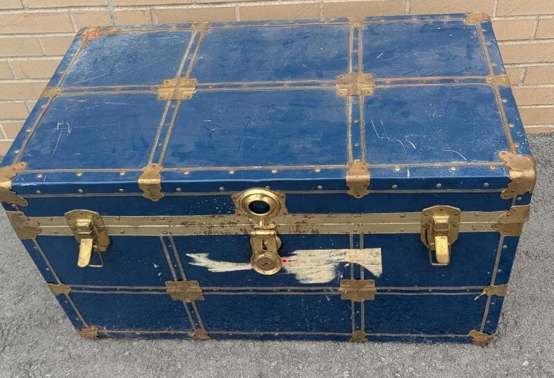 Vintage Steamer Trunk. Key Present and Works. Measures 35.5 x 19.5" by 19.5"