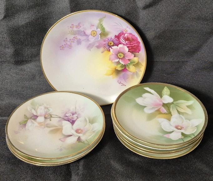 9 Stunning Vintage Floral Plates - Germany & Noritake