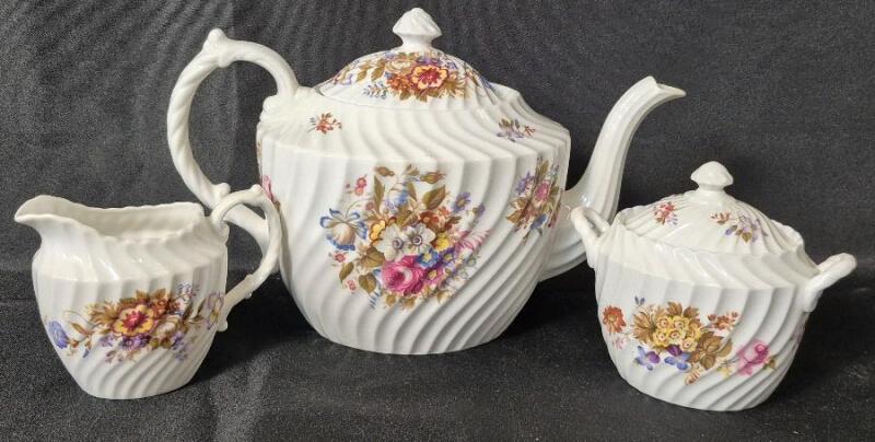 Beautiful Aynsley Summertime Teapot Set - Teapot, Creamer & Sugar