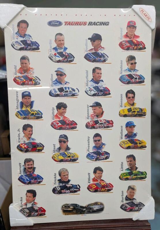 Vintage NASCAR Ford Taurus Racing Print on Plak-it Board. 24" by 36". Still in Original shrinkwrap