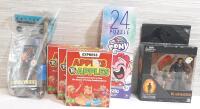 Lot of Toys & Games, Including Three Apples to Apples Box Sets, My Little Pony 24pc Puzzlr, Jurassic Park Dr. Ian Malcolm Figure & The Backstreet Project Burger King Promotional Toy