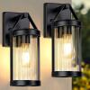 New - 2-Pack Outdoor Wall Light Fixtures - Waterproof Matte Black Exterior Wall Lantern Sconce Porch Lights w/Clear Ribbed Glass . Retail $130