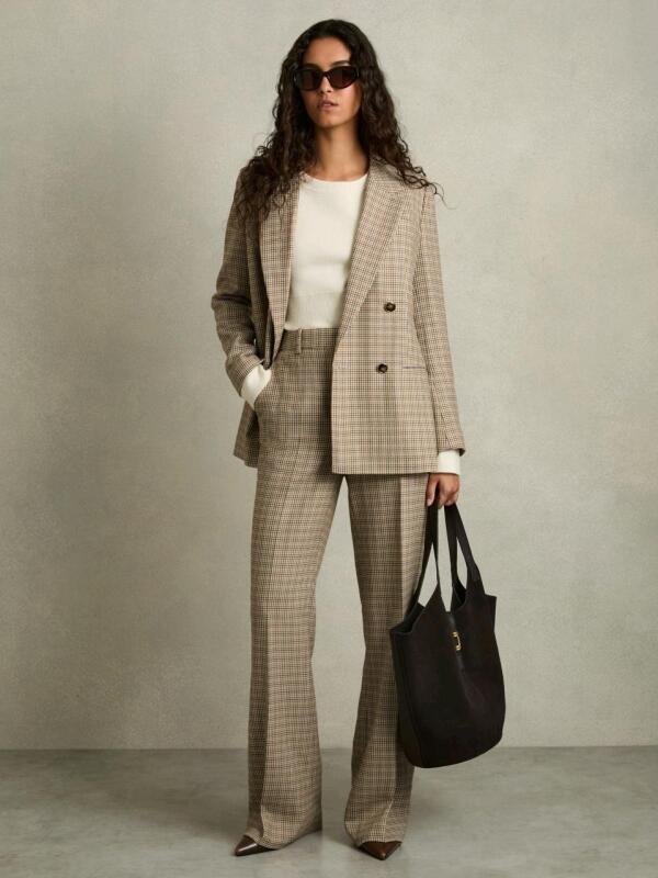 WOW! New Size 12 Women's REISS Wool Double-Breasted Houndstooth-Check Blazer | Retails for $565!