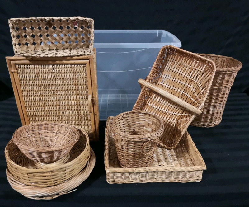 Wicker Decorative Baskets, Waste Bin + Storage Tote