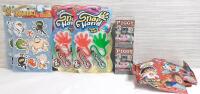 Lot of As New Toys, Including 2 Sheets of Takumo Stickers, 2 Packs of Sticky Snap Hands, 2 Piggy Light Up Clips & 5 Ryan's World Minifigure Packs