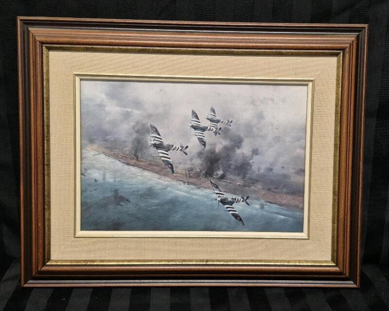 Vintage Framed Print "Johnnie Johnson Leading 144 Canadian Wing Over The Normandy Beaches" or "Canadian Wing by Robert Taylor" 18.5 by 14.5"