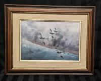 Vintage Framed Print "Johnnie Johnson Leading 144 Canadian Wing Over The Normandy Beaches" or "Canadian Wing by Robert Taylor" 18.5 by 14.5"