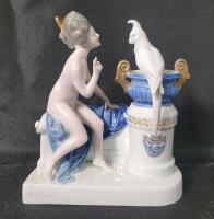 Vintage 1918 Rosenthal AG German Porcelain Figural " Nude Venus with Parrot " designed by Adolf Oppel . Measures 6 &frac14;"&times;7"&times;3"