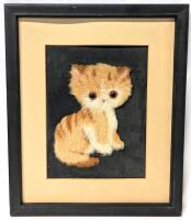 Vintage Framed Bunka-Style Fuzzy Kitten Picture, 10.5" &times; 12.5" | Kitschy, Cool & A Lil Bit Cursed!