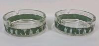 2 Vintage Jeanette Wedgewood Green Hellenic Jasperware Clear Glass Ashtrays