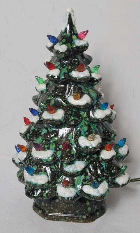 Vintage Ceramic Light-Up Christmas Tree . Measures 10 &frac14;" Tall . Tested Working