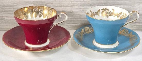 2 Beautiful Anysley Teacups & Saucers Corset Shape