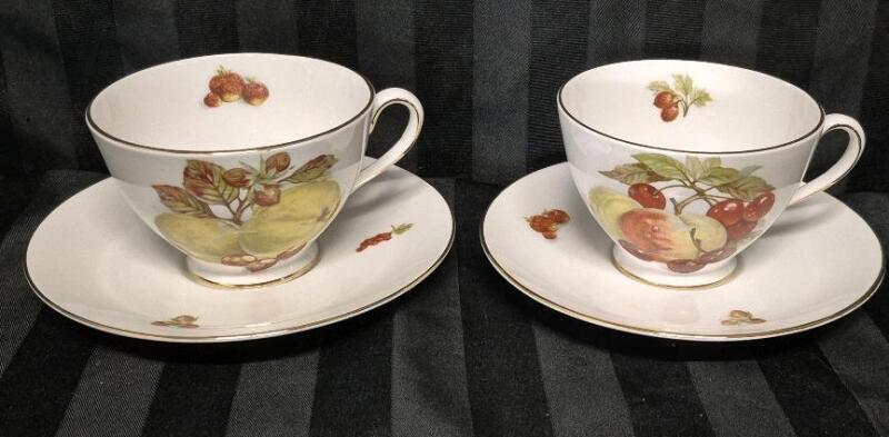 2 Royal Tuscan Over Sized Cups and Saucers - Fruit Pattern Made in England