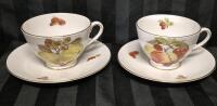 2 Royal Tuscan Over Sized Cups and Saucers - Fruit Pattern Made in England