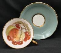 Rare Hammersley Teal Teacup & Saucer Fruits Design