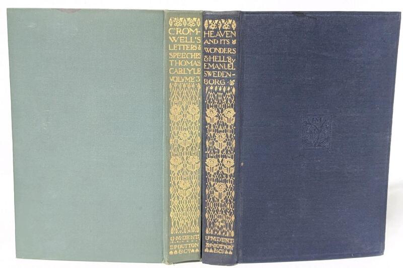 2 Antique 1917 Everyman's Library Hardcover Books : Oliver Cromwell's Letters & Speeches by Thomas Carlyle Vol III + Heaven and Hell by Emanuel Swedenborg