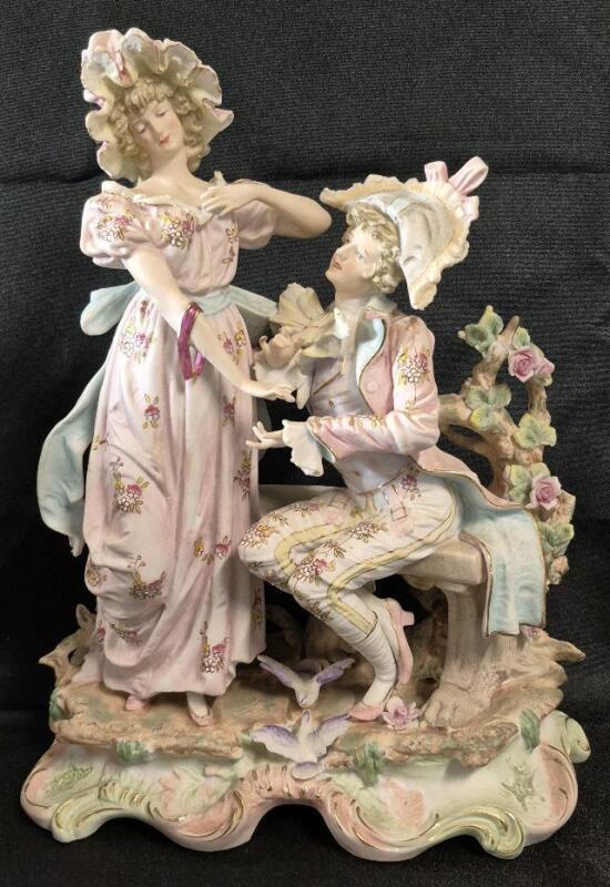 Vintage "Victorian Wedding Proposal" Sculpture - Made in Japan 12.5" Tall & 9.5" Wide