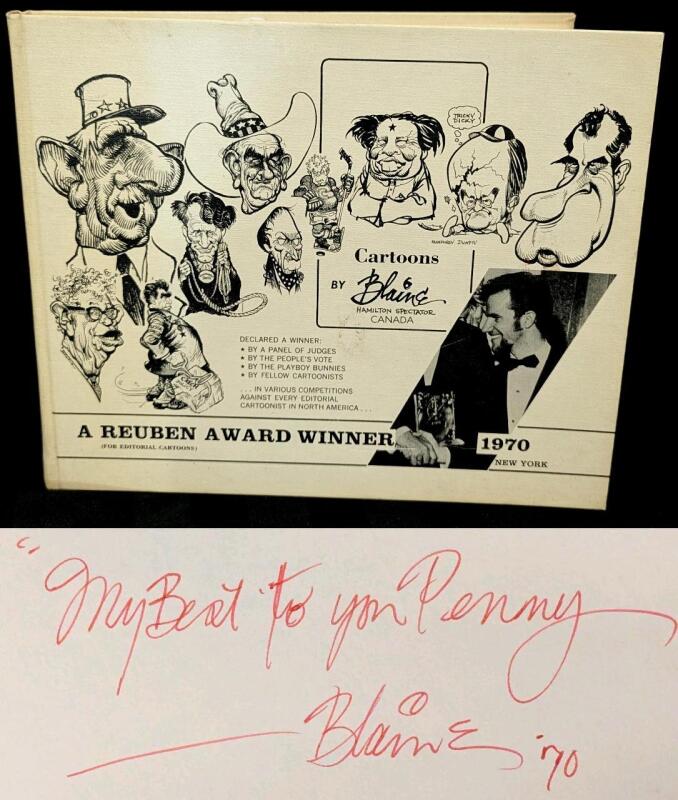 [Signed by Author] Vintage 1970 CARTOONS BY BLAINE (1937 - 2012) of the Hamilton Spectator, Winner of a Reuben Award for Editorial Cartoons