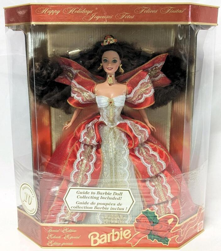[NRFB] Vintage 1997 BARBIE 10th Anniversary Special Edition Happy Holidays Barbie Doll with Guide to Collecting Barbies