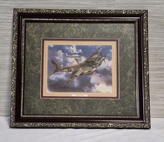 Vintage Framed Mosquito Aircraft Print By Roffe Entitled "Peeling Off" - 16.5" by 14.5"