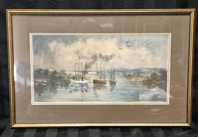 Vintage Framed Ships Watercolour - 18" by 11.75"
