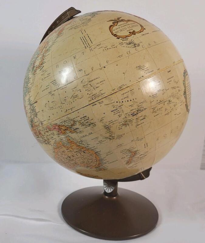 Vintage 1980s Replogle 12" Raised Relief Rotating Globe on Stand . World Classic Series Globe