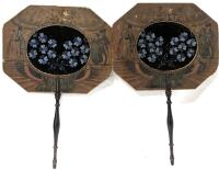 Pair of Antique Victorian Hand-Beaded Paper & Velvet Opera Fans, 14.5" Long Each