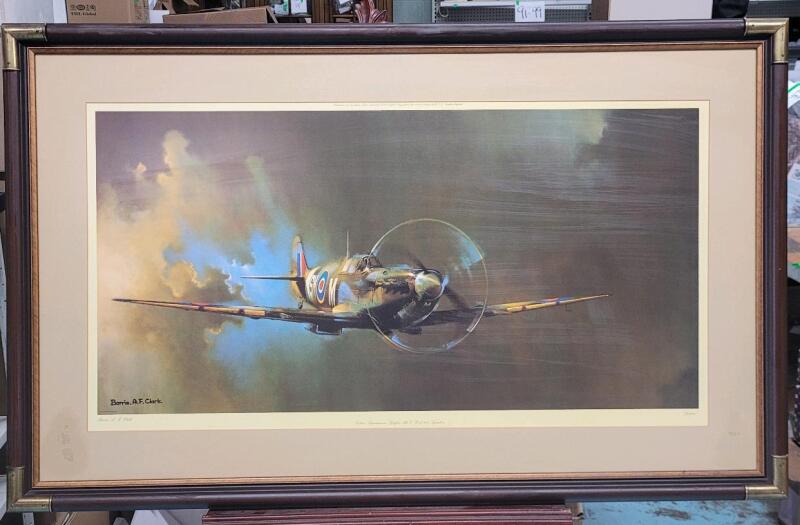 English Artist Barrie A.F. Clark - " Spitfire " Large Print , 1978 . Measures 51.5"&times;32.5"