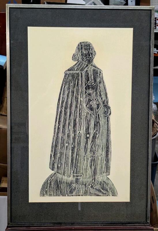 Large Framed Print Medieval Etching Rubbing, 23.25" &times; 35.25"