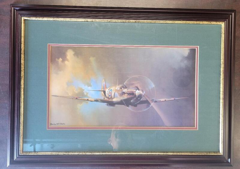 English Artist Barrie A.F. Clark - " Spitfire " Print . Measures 27.5"&times;19.5"