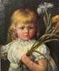 Very Old Oil on Canvas Jean-Girl with Flowes, 20" &times; 23.4" - 2