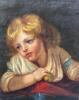 Very Old Oil on Canvas Jean-Baptiste Greuze Art Reproduction Piece, Prior to Mechanical Printing, 19.5" &times; 23.5" - 2