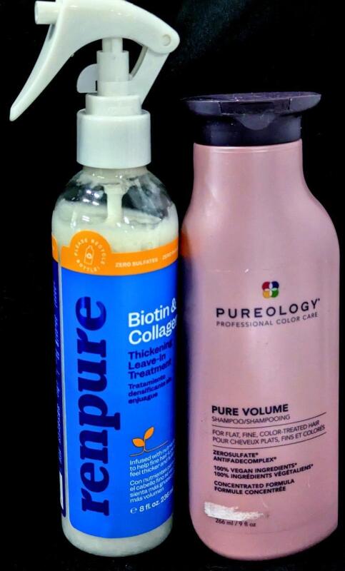 [See Desc] PUREOLOGY Pure Love Shampoo 266ml & RENPURE Biotin & Collagen Thickening Leave-In Treatment 236ml
