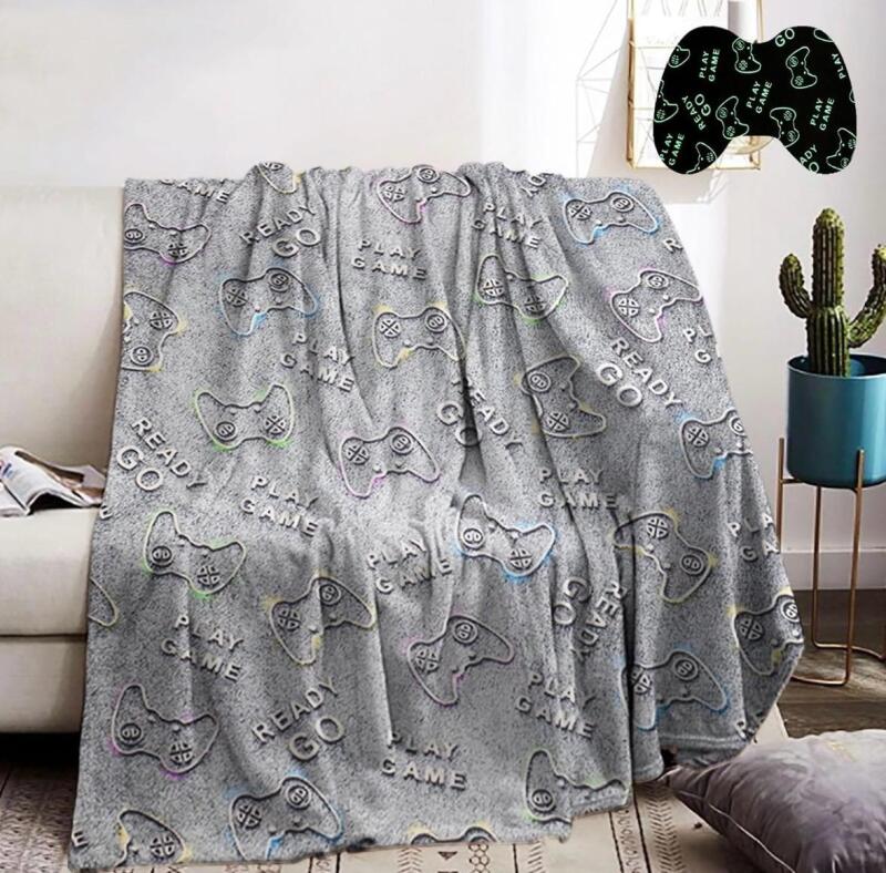 New Glow-in-the-Dark Fleece Blanket with Video Gaming Pattern, 130x150cm