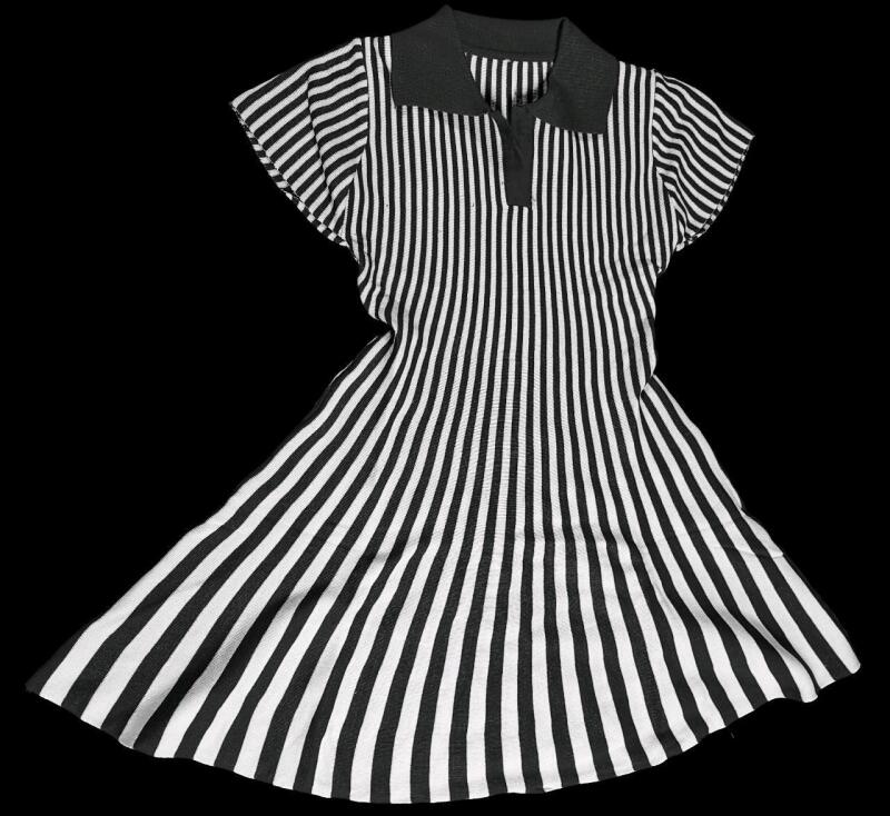 New Size Med(?) Women's Fitted Knit Striped A-Line Dress (See Description for Measurements)