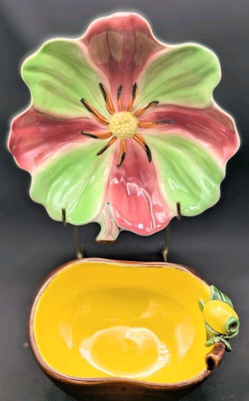Vintage BONWIT TELLER France Lemon Dish (3" &times; 4.25" &times; 2" Tall) + Shorter & Sons Staffordshire Petal Flower Trinket Dish (6" &times; 1.5" Tall)