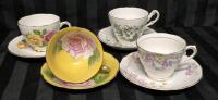 4 Vintage Teacups & Saucers - Hand Painted Japan +