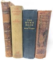 4 Antique to Vintage Books : 1718 Old & New Testament & History of the Jews, Hymn Book with Tubes, 1933 For Sinners Only by A.J. Russell,Three Hundred Bible Stories with 300 Pictures