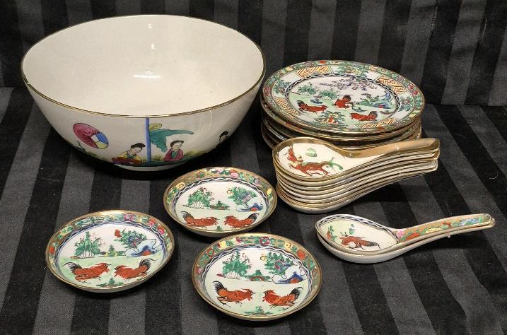 22 Vintage Rooster & Dragon Dishes