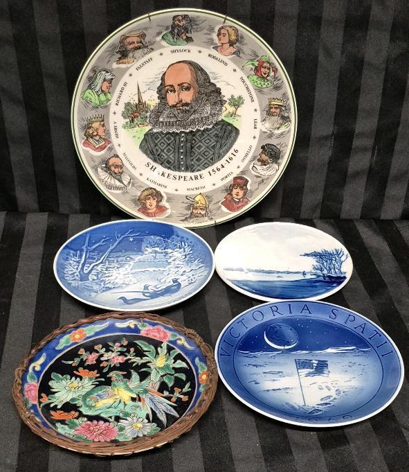 5 Vintage Collectible Plates - Royal Doulton Shakespeare, Copenhagen, Japan & Bavaria