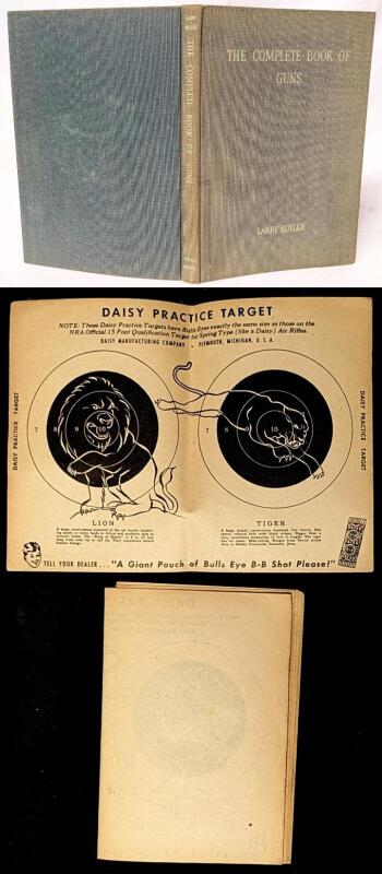 Vintage 1954 Hardcover THE COMPLETE BOOK OF GUNS by Larry Koller & 15 Vintage DAISY Air Rifle Practice Target Sheets (Lion/Tiger, 9.15" &times; 6.75" Each