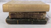 3 Antique to Vintage Hardcover Books. On book is in French and has no publish dates. Other books printed in 1836 g 1893