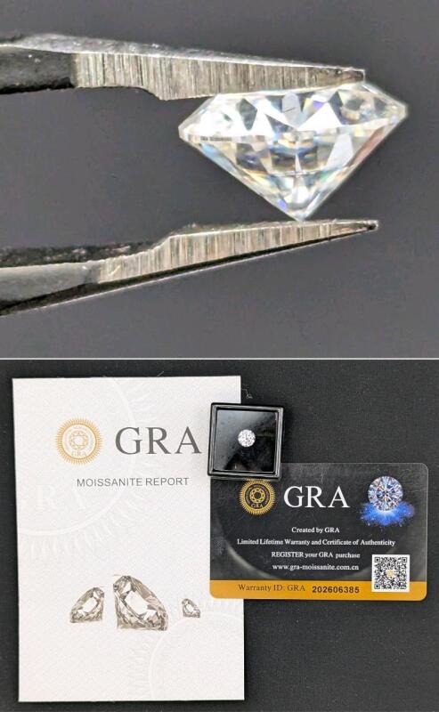 New 1.0ct Moissanite Lab Diamond, Round Brilliant Cut - GH - VVS1, GRA Report, Tests Positive With Diamond Tester (More Brilliant Than a Diamond)