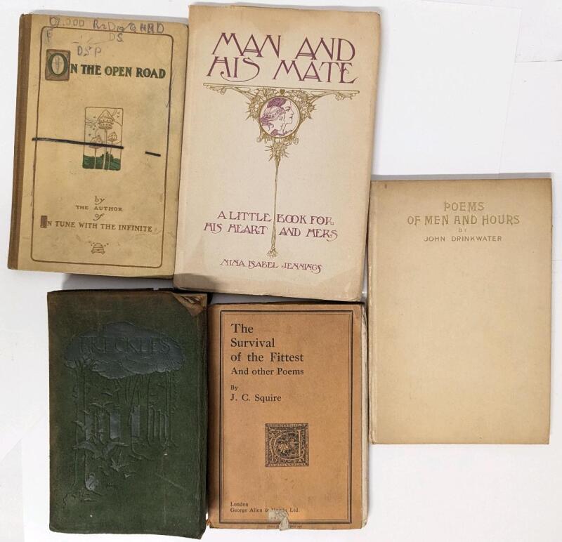 5 Antique Books: [1908] Man and His Mate (9th Edition, PB), [1908] On the Open Road (HC), [1911] Poems of Men and Hours, [1916] The Survival of the Fittest (PB), [1917] Freckles by Gene Stratton-Porter (Embossed Leather Cover)