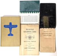 4 Antique to Vintage Books & Guides : [1902] International Correspondence Schools Nautical Tables (First Edition, PB), [Early 1900s] Straight Line Engineering Diagrams by Manifold & Poole, [1942] Private Pilots Handbook (HC), [Undated] Percentages Chart N